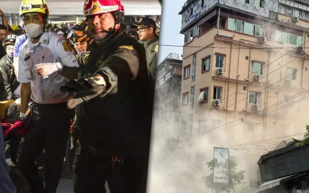 Sismo en Myanmar y Tailandia: el agua de un rascacielos arrasó con los peatones