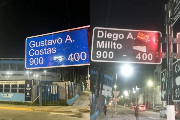 Conflicto interno en Racing: hinchas cambiaron el nombre de la calle Diego Milito y la reemplazaron por Gustavo Costas