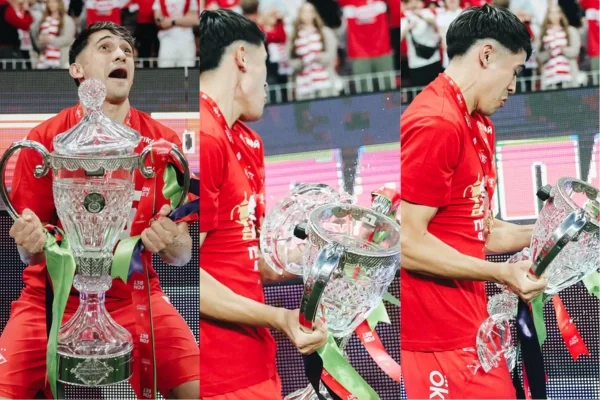 insolito-momento-de-un-ex-river-en-rusia:-salio-campeon-y-rompio-la-copa-en-pedazos-durante-los-festejos
